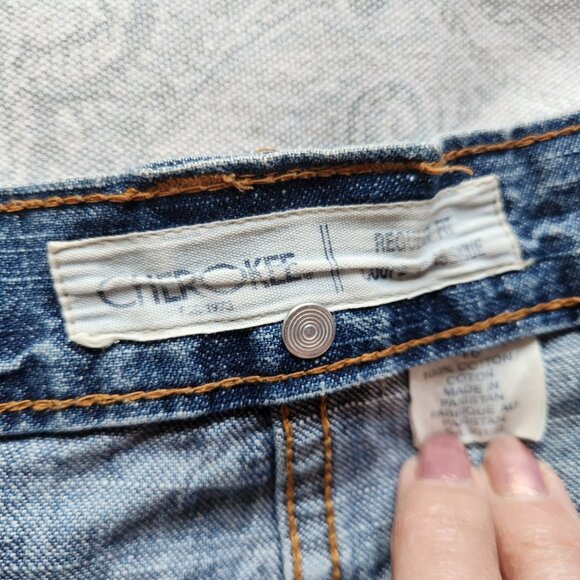 [10] Cherokee Denim Miniskirt size 10 six pockets 100% cotton jean skirt pockets - Picture 8 of 12